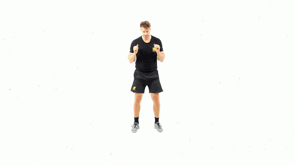 DE PIE-SIN MATERIAL-CARDIO-RESISTENCIA-BURPEE EN AVANCE CON SALTO FRONTAL