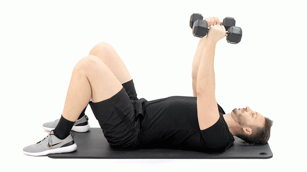 MANCUERNA-SUELO-TRICEPS-PRESS FRANCES BILATERAL CON PIES EN SUELO